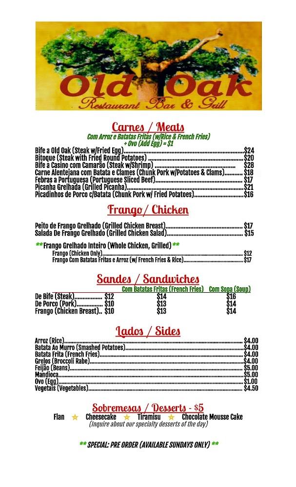 Old Oak Restaurant Bar & Grill Menu image 1