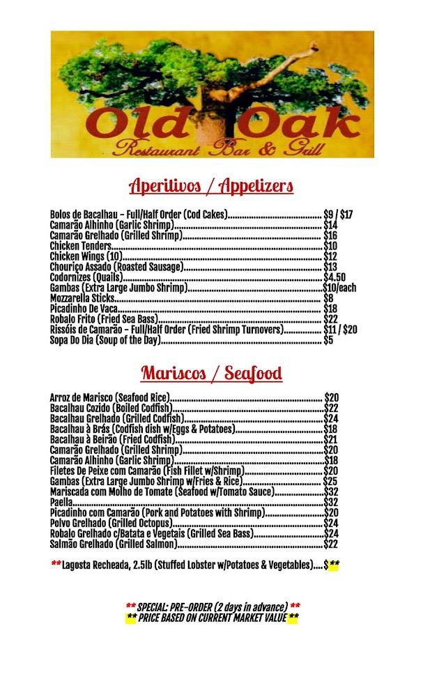 Old Oak Restaurant Bar & Grill Menu image 2